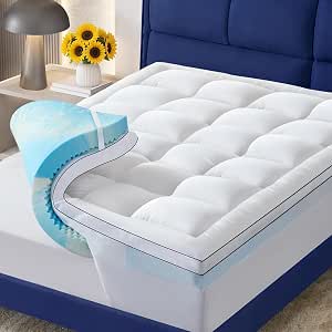 Queen Mattress Topper 4 Inch Dual Layer Cooling Memory Foam & Pillow Top