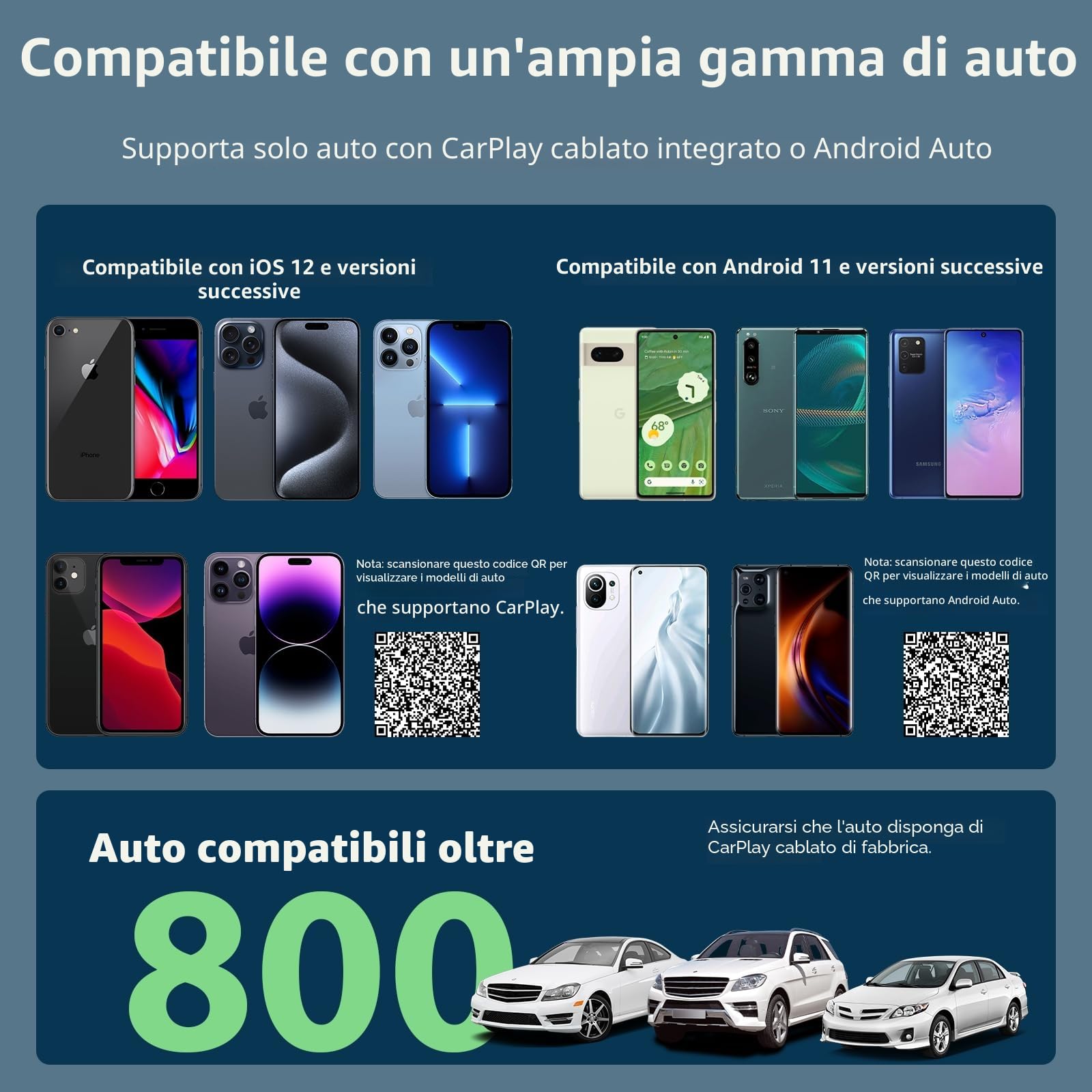 Adattatore per auto wireless CarPlay e Android 2 in 1: compatibile con Apple CarPlay, Android Auto, Plug & Play, connessione wireless veloce