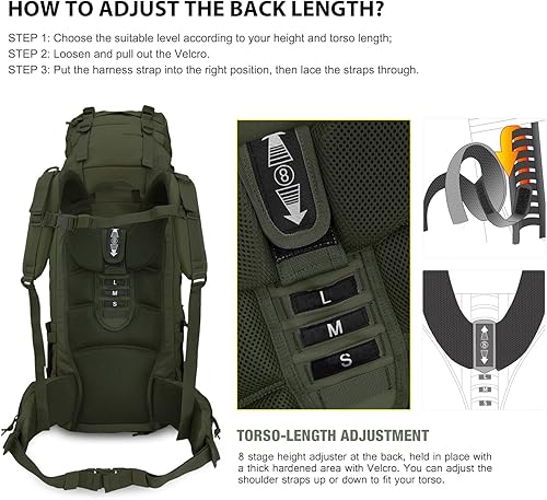Miniatura 6 de Mardingtop Mochilas Molle de 70L65L6510L con marco interno para senderismo con cubierta de lluvia para campamento mochileros