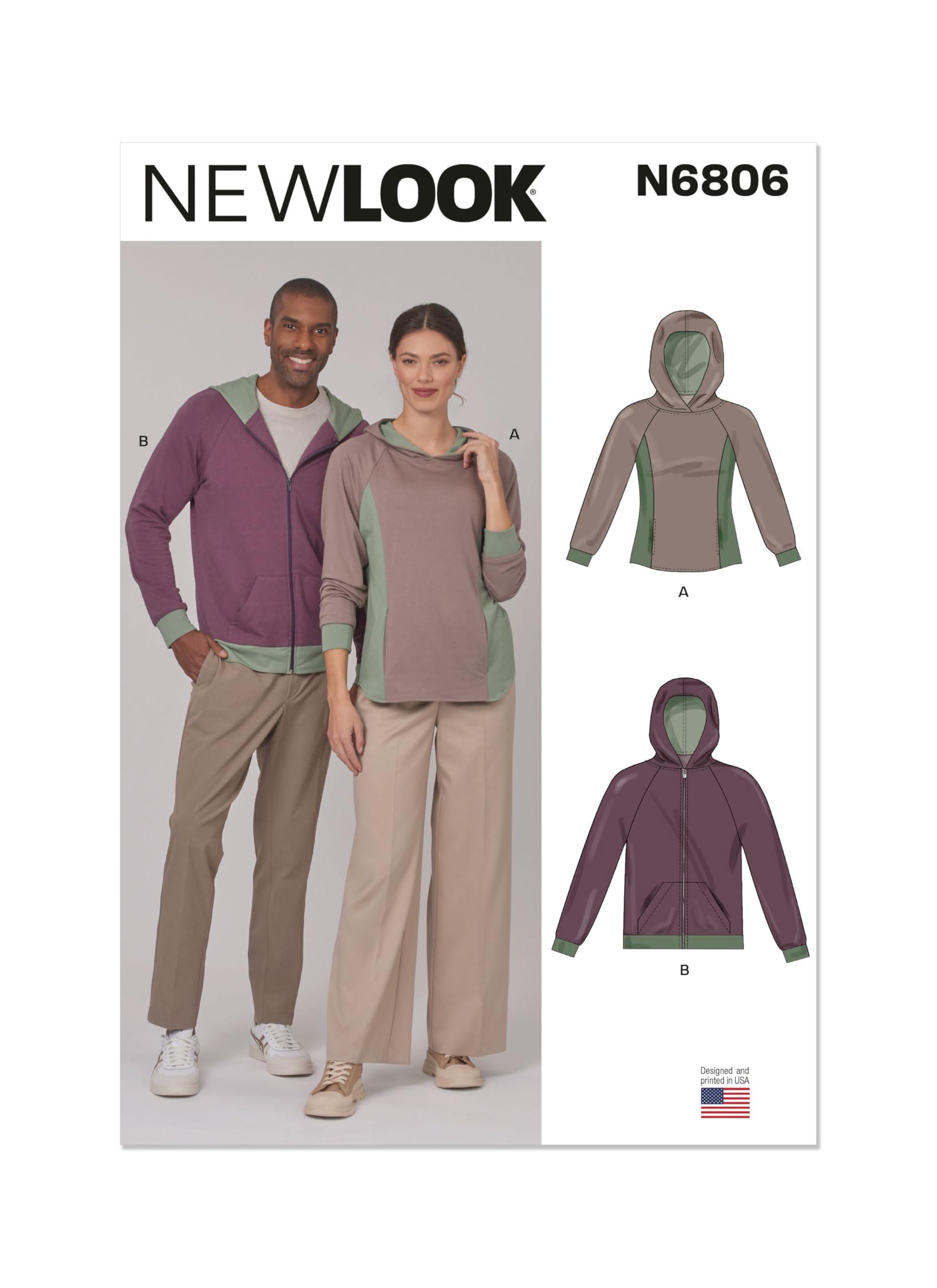 New Look Sewing Pattern UN6806A Unisex Hoodies S-M-L-XL-XXL