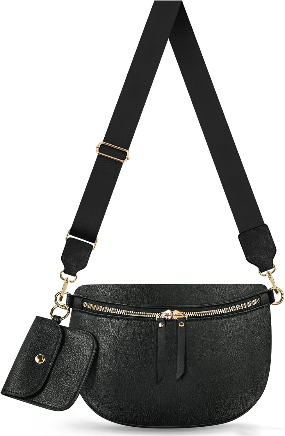 Checkered Crossbody Bag Bum Bags for Women Crossbody PU Leather Checkered Wallet Belt Bag Crossbody Handbags, Pure Black