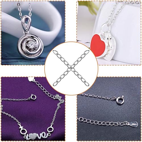 Miniatura 6 de 100 cadenas extensoras de plata para hacer joyas, cadena de extensión extraíble de acero inoxidable para hacer collares, pulseras, tobilleras,