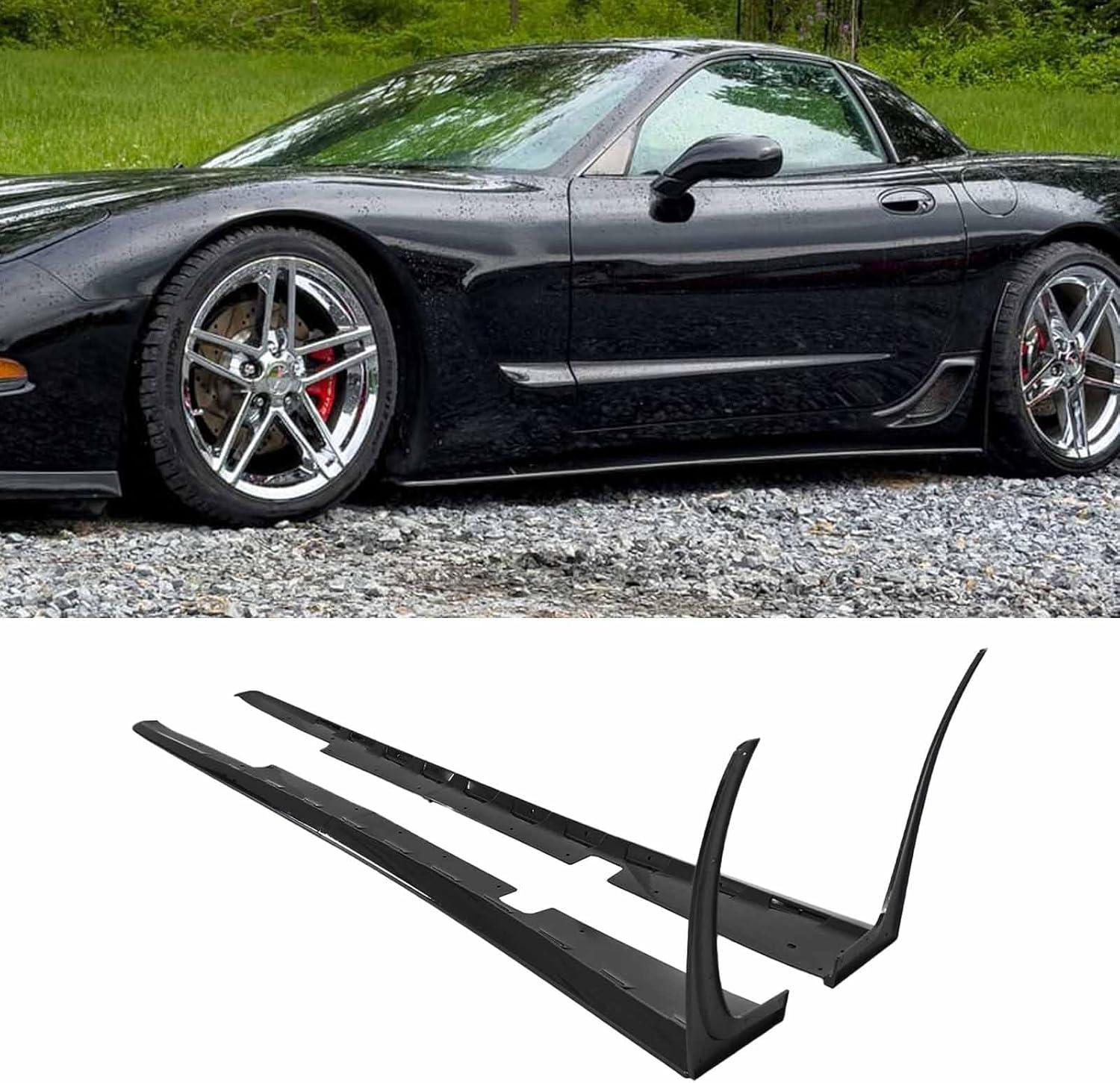 Side Skirt Rocker Panels for Chevy Corvette C5 All Models 1997-2004 A Pair Z06 Side Skirts Extension W/Mud Flaps ABS Plastic (Glossy Black)