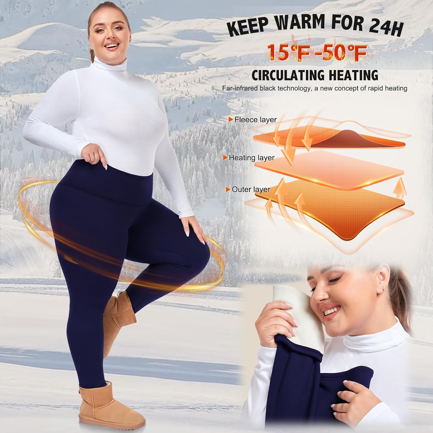 Plus Size Fleece Lined Leggings Women - Thick Soft Black Tummy Control Thermal Warm Velvet Winter Pants for Women - Image 3
