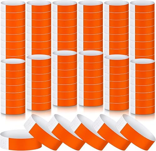 Vista 10 de Tudomro Paquete de 1200 pulseras de papel de plástico para eventos, pulseras de neón de fiesta, bandas de mano impermeables y de colores para Azul