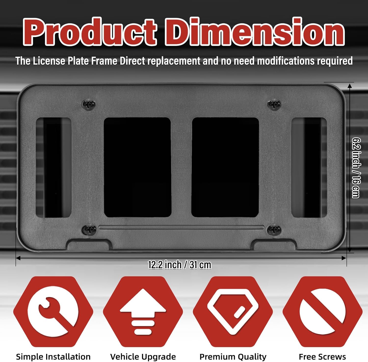 License Plate Bracket Accessories for Toyota Tundra 2007 2008 2009 2010 2011 2012 2013, Front Bumper License Plate Holder Replacement Frame Black Mount