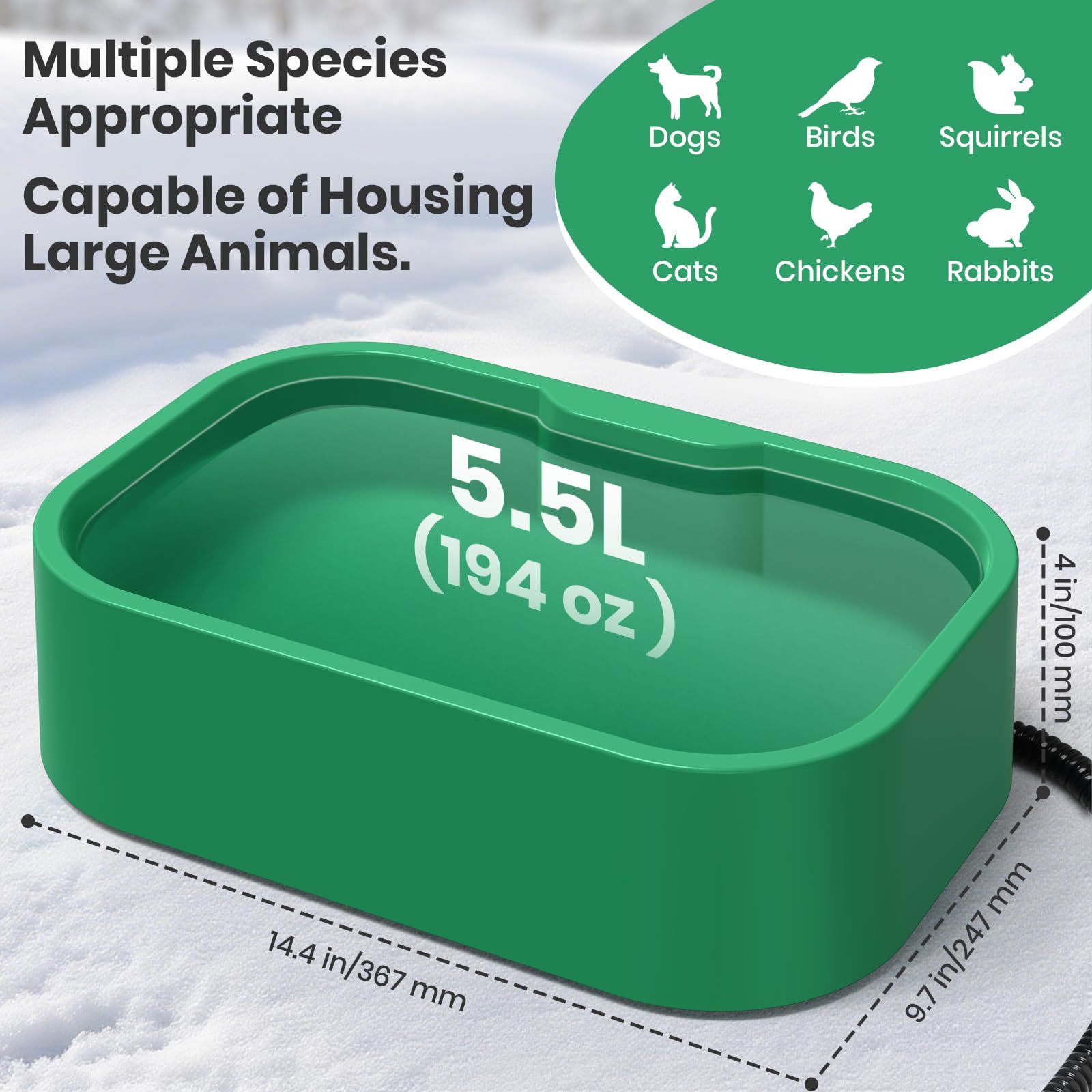 IPOW Ciotola per acqua riscaldata extra large con design a 5 strati per riscaldamento e conservazione del calore, fornisce acqua potabile e cibo in inverno ciotola riscaldata per animali domestici per