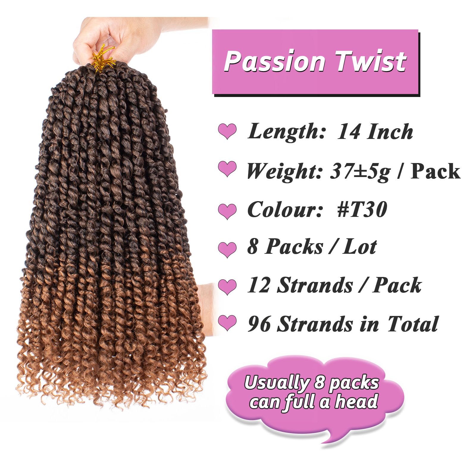 Samtress 8 Packs Passion Twist Crochet Hair 14 Inch Ombre Brown Pre Twisted Passion Twist Hair Water Wave Crochet Braids Synthetic Pre Looped Bohemian Curly Braiding Hair Extensions for Women (#T30) - Image 2
