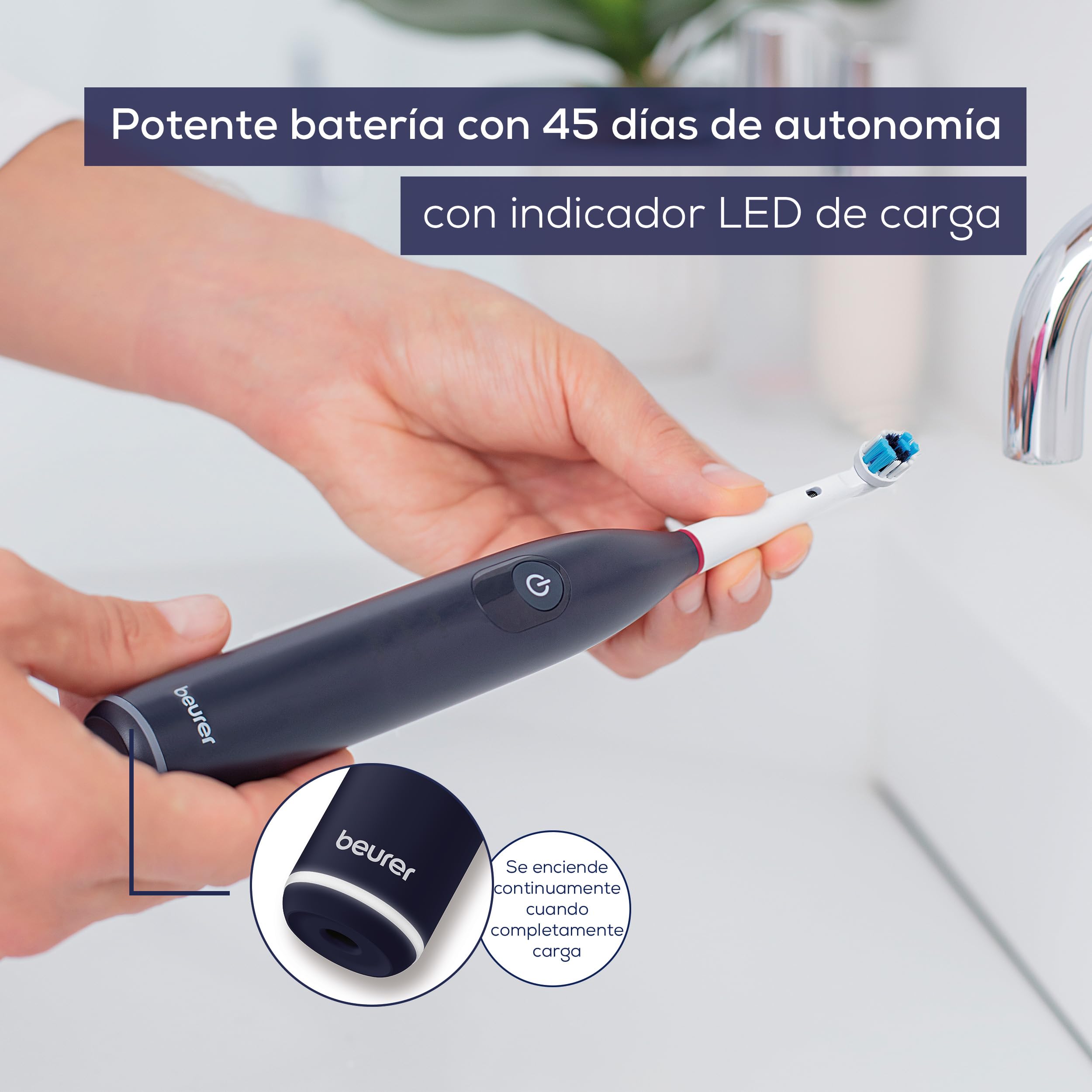 Cepillo eléctrico, 3 programas de limpieza para el cuidado dental, tecnología de limpieza oscilante-pulsante para eliminar la placa, sensor de presión integrado, batería recargable