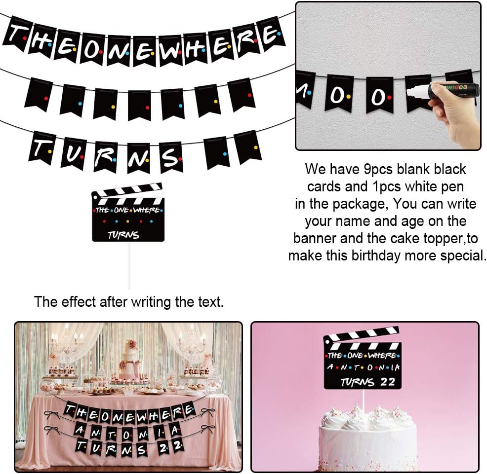 The One Where Turns Banner Birthday Banner Backdrop & Cake Topper for Birthday Gift Party Supplies Birthday Party Decoration Kit Fans Kids Party Decorations