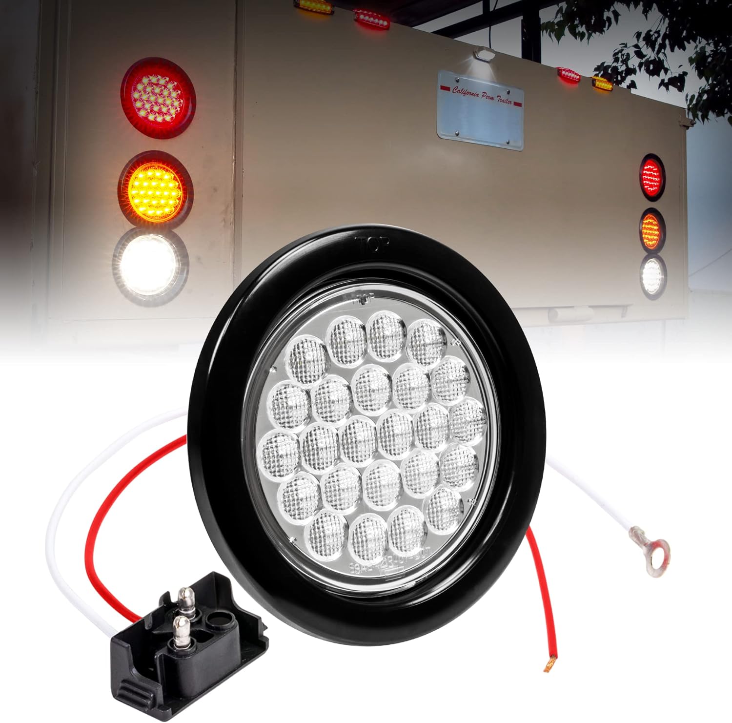 TRUE MODS 4" Round White 24 LED Trailer Tail Lights [DOT