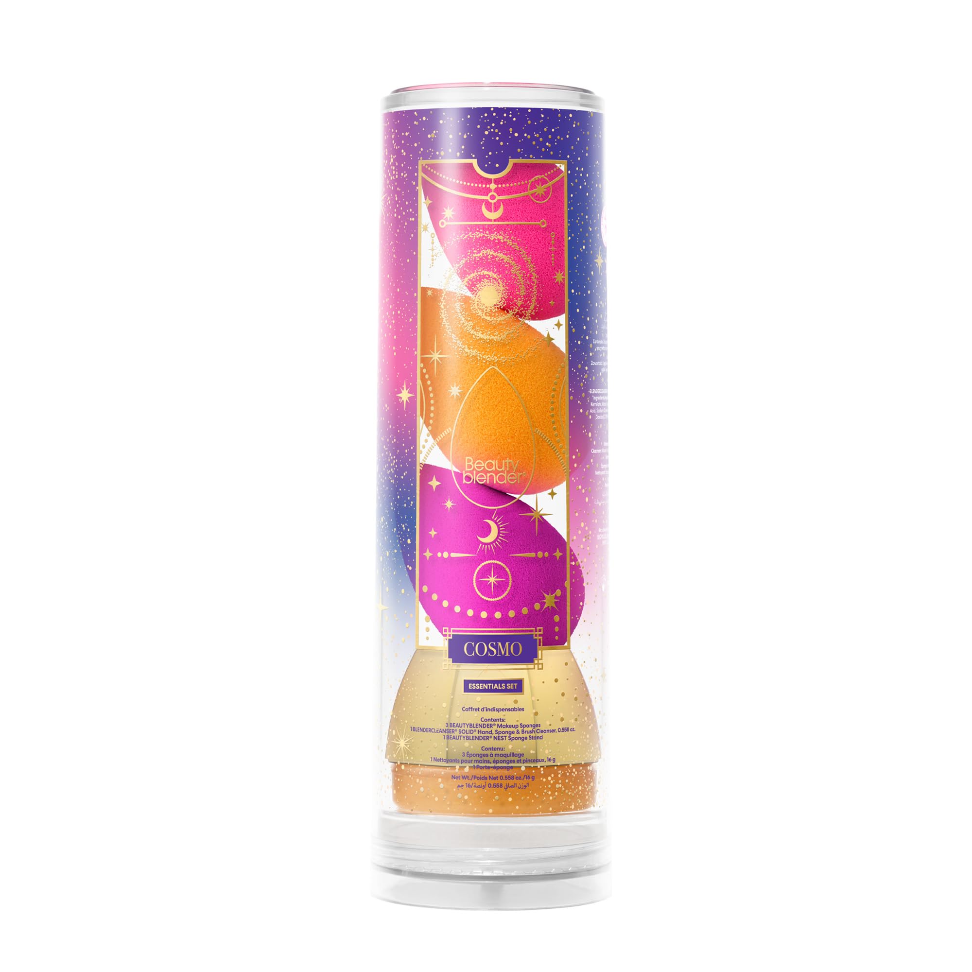 Beautyblender® Cosmo Beauty Blender - Juego de 5 piezas esenciales - 3 esponjas de maquillaje, 1 esponja y limpiador de pinceles, soporte nido, aplicación profesional, vegano y libre de crueldad,