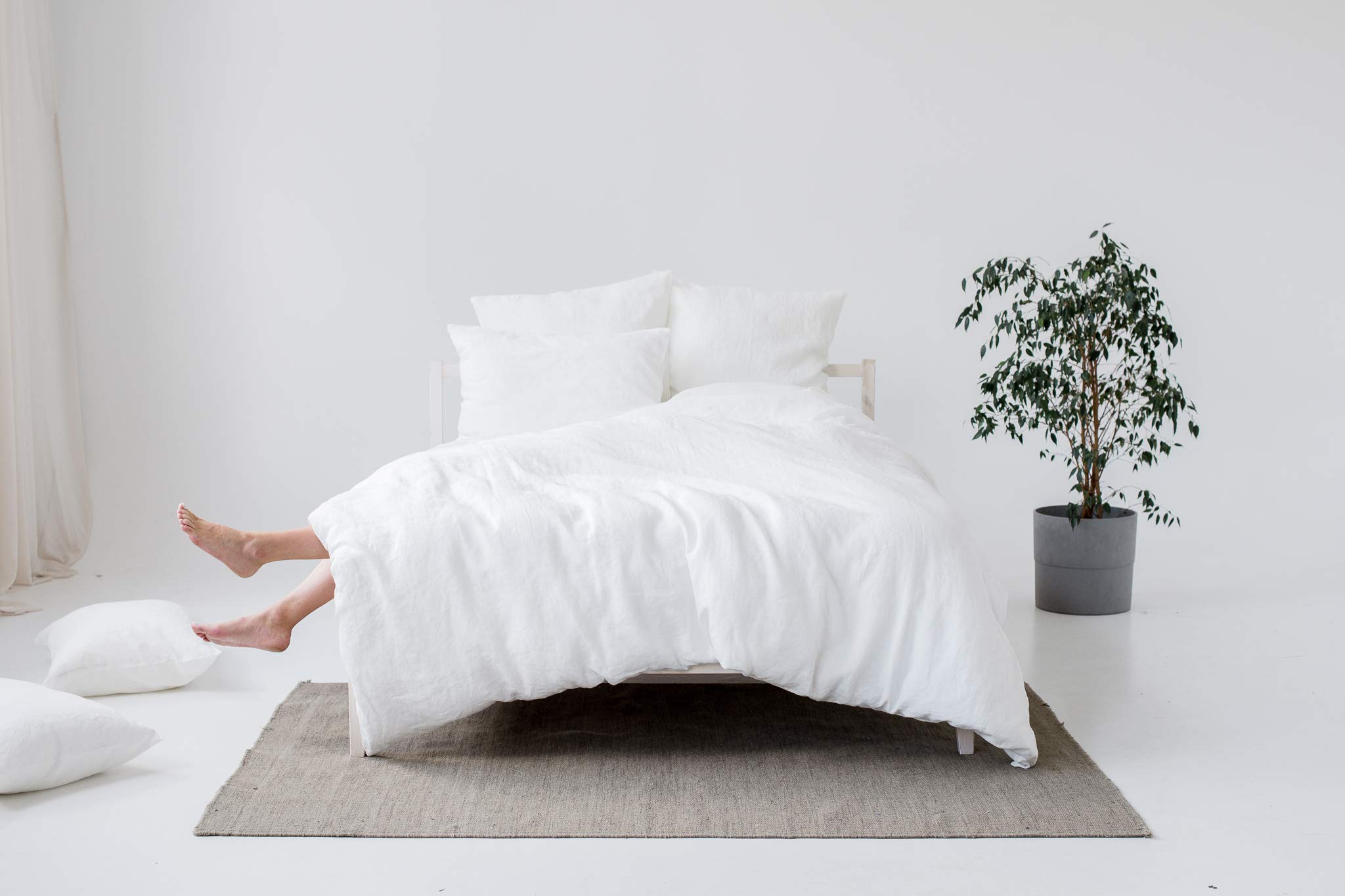 My Linen Home - Set di 2 Federe in Lino & Cotone, Federe Cuscini 65x65 cm, Federe Cuscino Letto Colore Bianco Latte, Copricuscino Letto Prelavate non si Restringono, Copri Cuscino Letto 150 g/m²