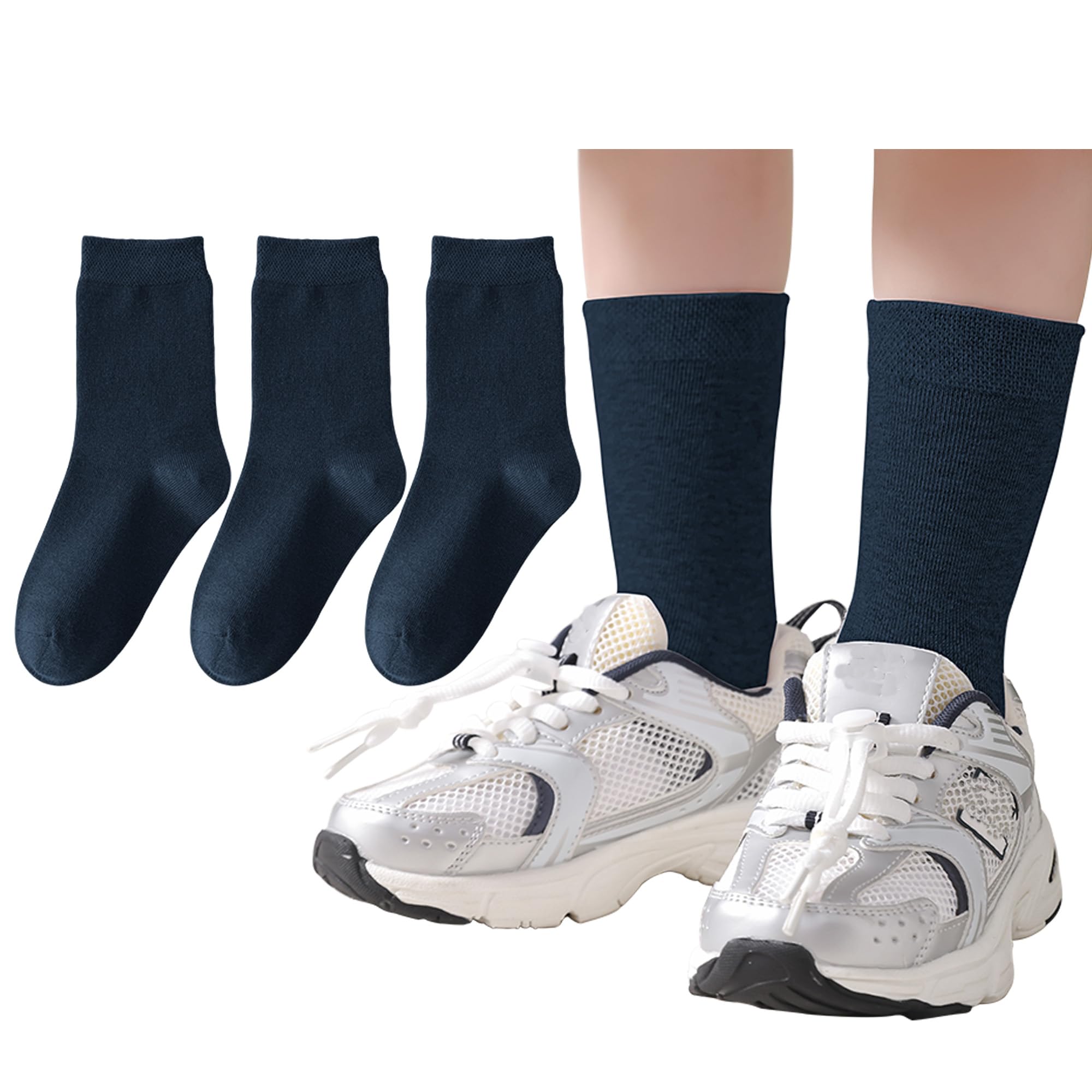 3 Pairs Boys Dress Socks Kids Girls Black Crew Uniform Sock for Toddler