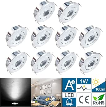 Twstyfal - 4 mini faretti da soffitto per vetrine, 1 W, luce bianca