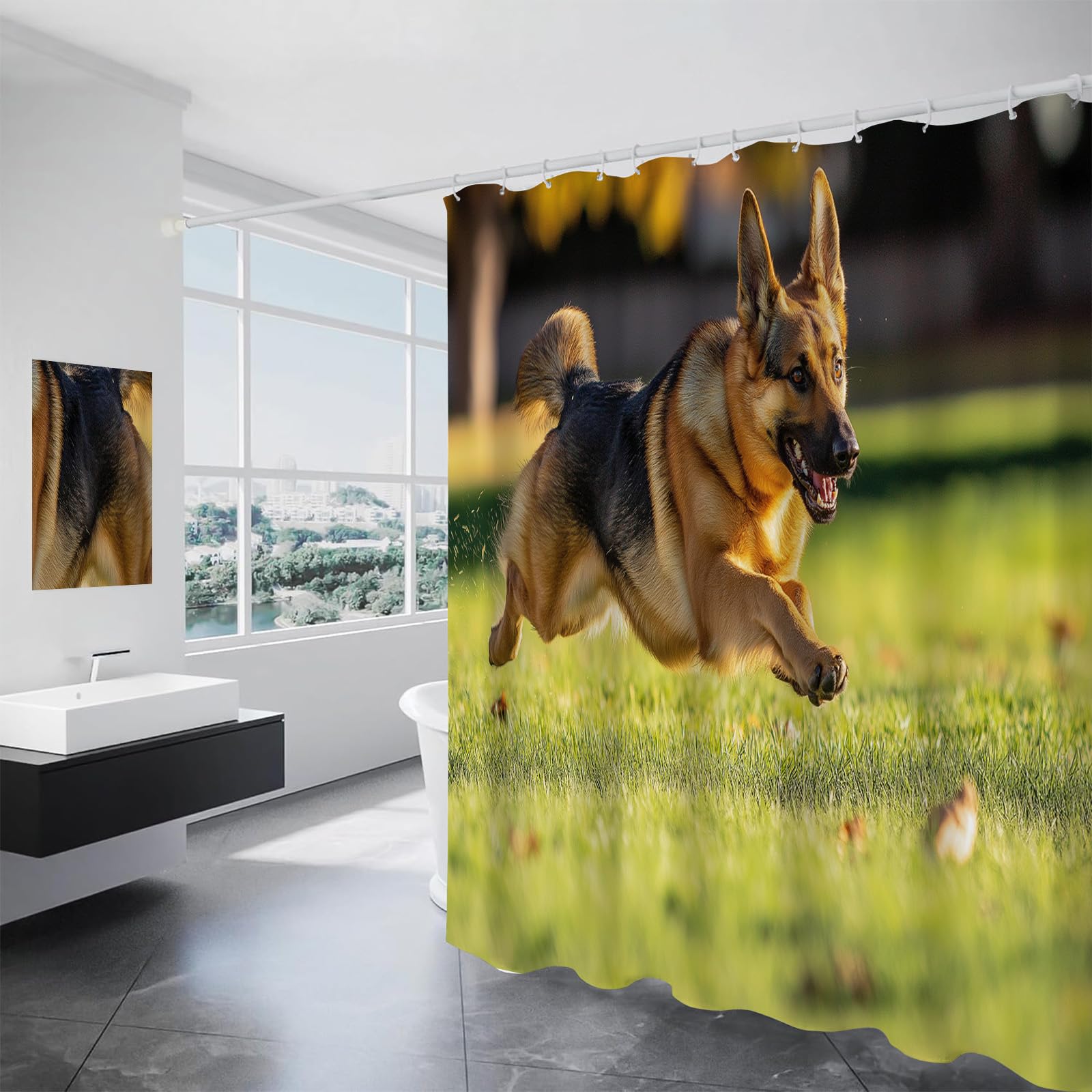 Rideau de douche chiot mignon fini le sol mouillé avec ce tissu imperméable lavable