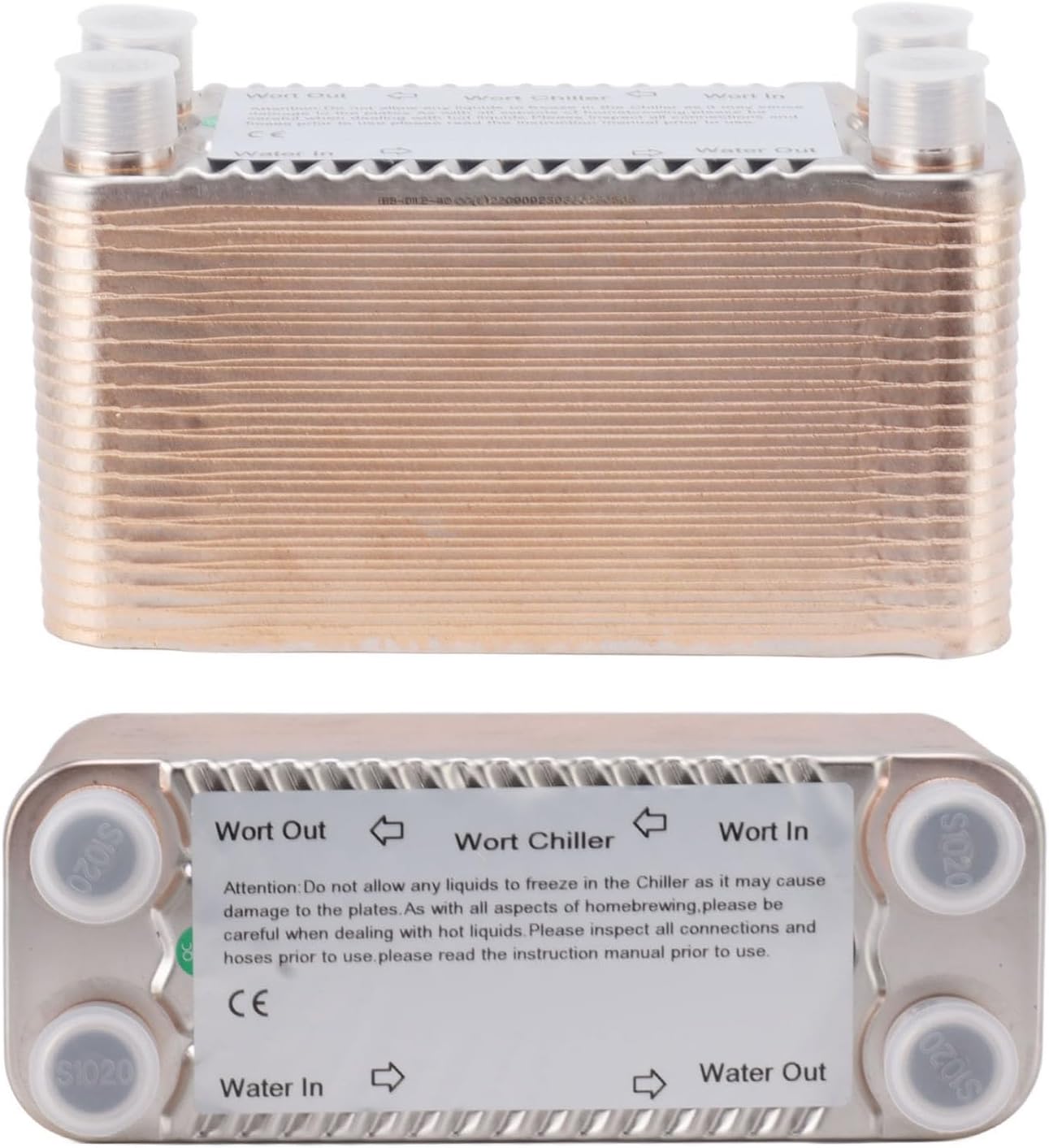 Pilipane Plates Heat Exchanger Stainless Steel High Efficiency NPT1/2 Thread Countercurrent Cooler for Water Heating and Home Brewing 40 Plates 12x12x7.2cm