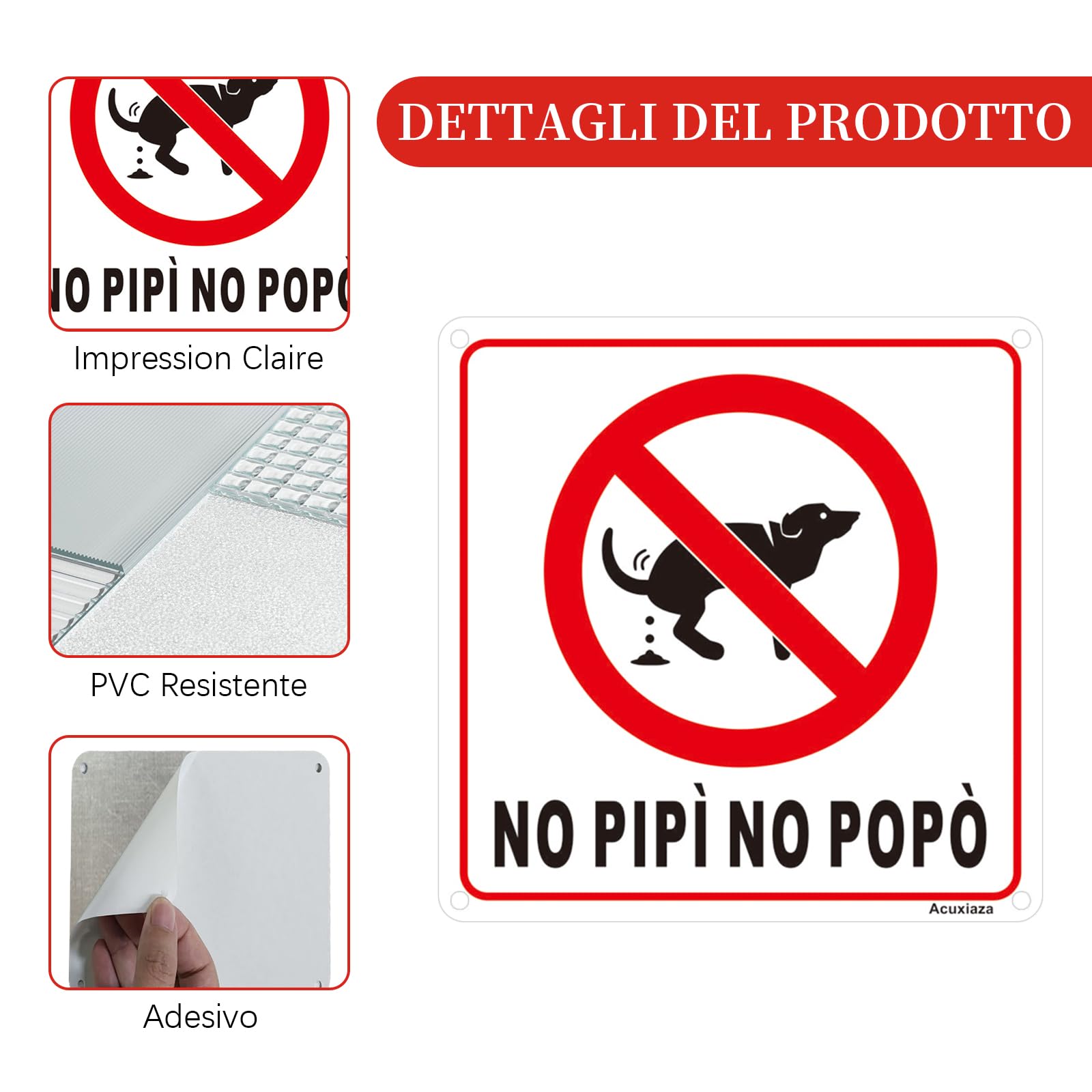 2 Pezzi Cartello per Cani No PIPÌ NO POPÒ 15x15 cm Cartello Feci Cane PVC Adesivo Divieto Cacca e Pipì per Cani Cartelli in PVC per esterno - interno