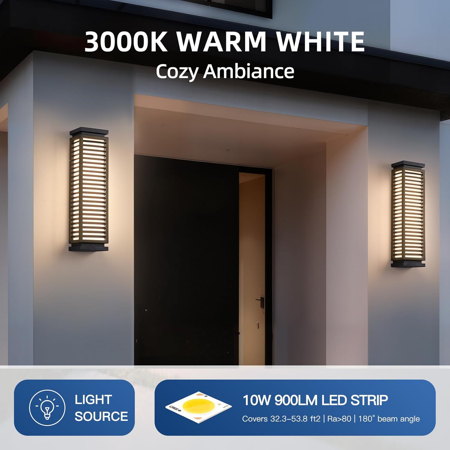 Outdoor Wall Lights for House, 23.6" Large Modern Outdoor Wall Sconce, AC100–240V Exterior Lighting Fixtures Waterproof, 3000K LED Porch Light Wall Mount, Garage Lights for Patio Front Door