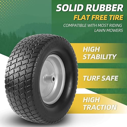 Miniatura 4 de Paquete de 2 llantas y rines 16 x 6.50-8 - Llantas sólidas de goma para cortacéspedes con cubo con desplazamiento de 3 pulgadas y bujes de 34 de