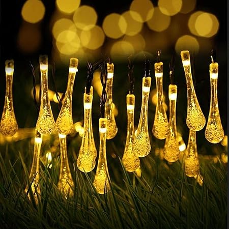 ELEPHANTBOAT Solar String Lights, 21.3 Feet 30 LED Raindrop Solar String Fairy Lights, Waterproof Indoor/Outdoor Garden Solar Lights for Patio, Garden, Lawn, Party, Home, Holiday