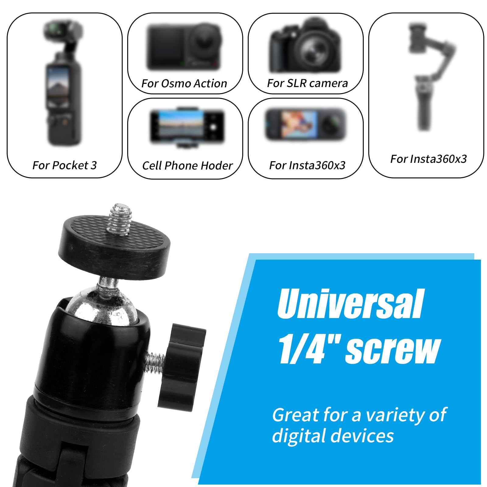 Gosknor Statyw Podróżny do DJI Osmo Pocket 3 i 2, Gwint 1/4" Przenośny Stojak Stołowy Czarny Uchwyt na Kamery Kompatybilny z Osmo Pocket 3 i 2 (w Zestawie Głowica Statywu)