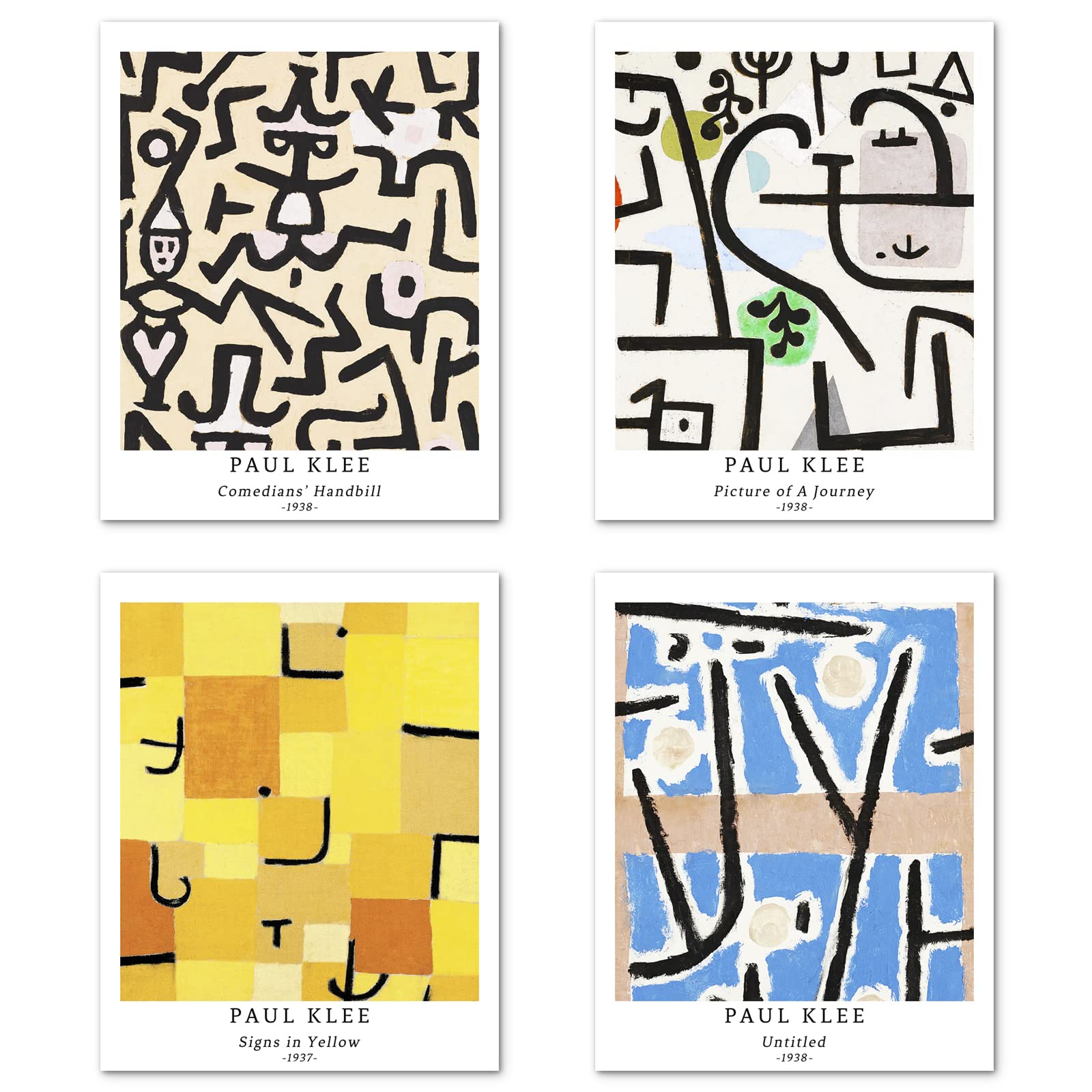 Berkin Arts Wall Art Unframed Prints Giclee Art Paper Set of 4, 8x10 inch Abstract Geometric Artwork, School Decoration Multicolor Illustrations Medium Size Paul Klee Paintings