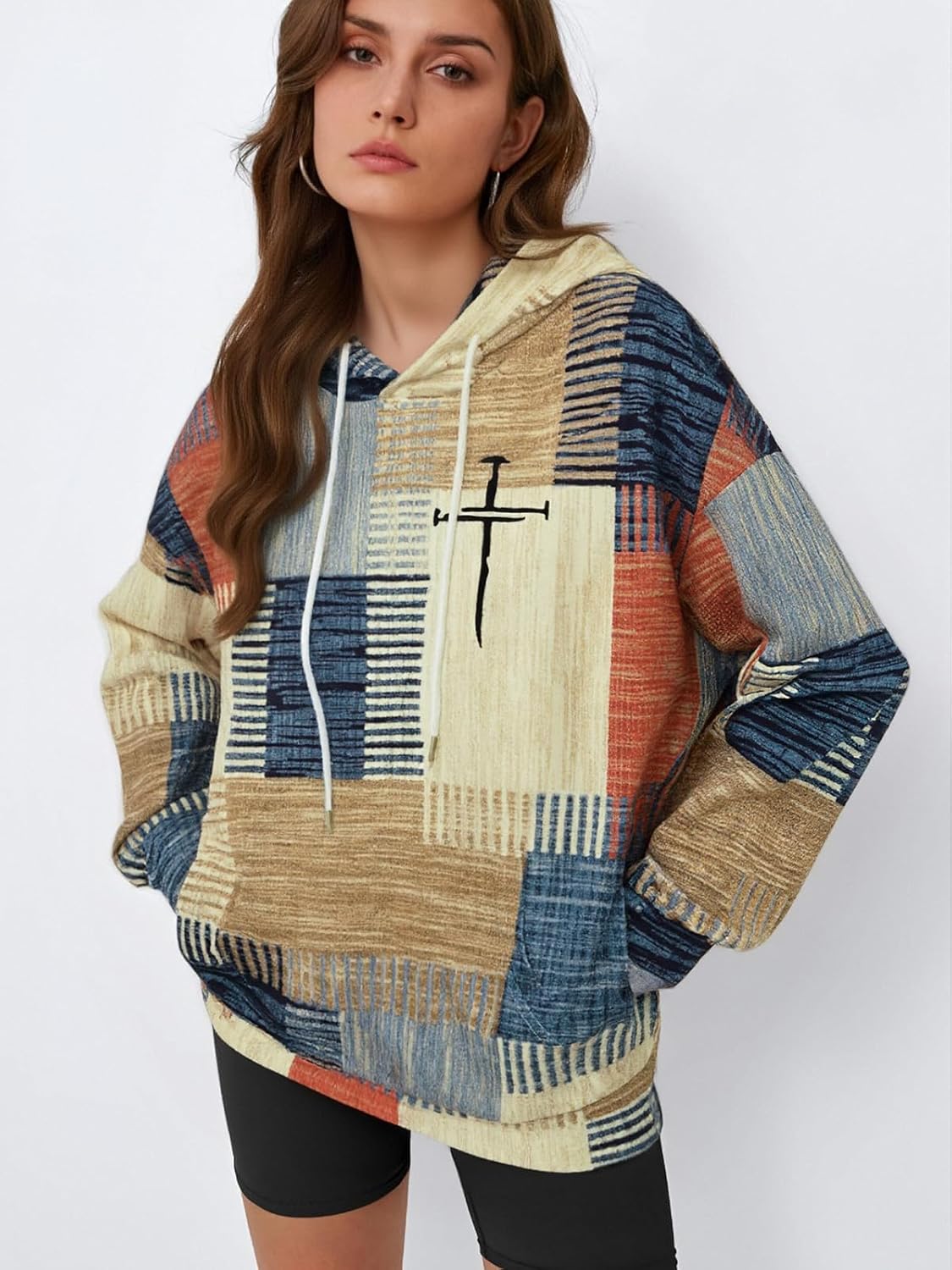 MAXIMGR Christian Sweatshirt Women Jesus Hoodie Faith Religious Saying Pullover Bible Cross Striped Long Sleeve Tops - Image 3