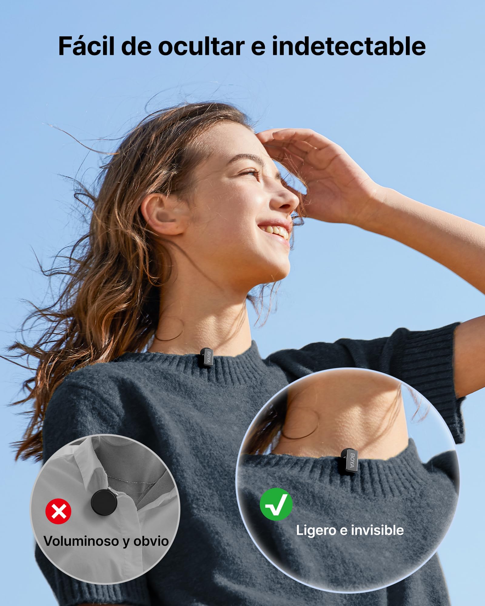 BOYA Mini 2 Microfono Inalambrico (2TX+1 USB-C RX) para iPhone 15/16/17, Microfono Movil Android, 48 kHz/24 bit, 5g Ultraligero, Cancelación de Ruido, 30h, Micrófono Solapa para Streaming, Vlogging