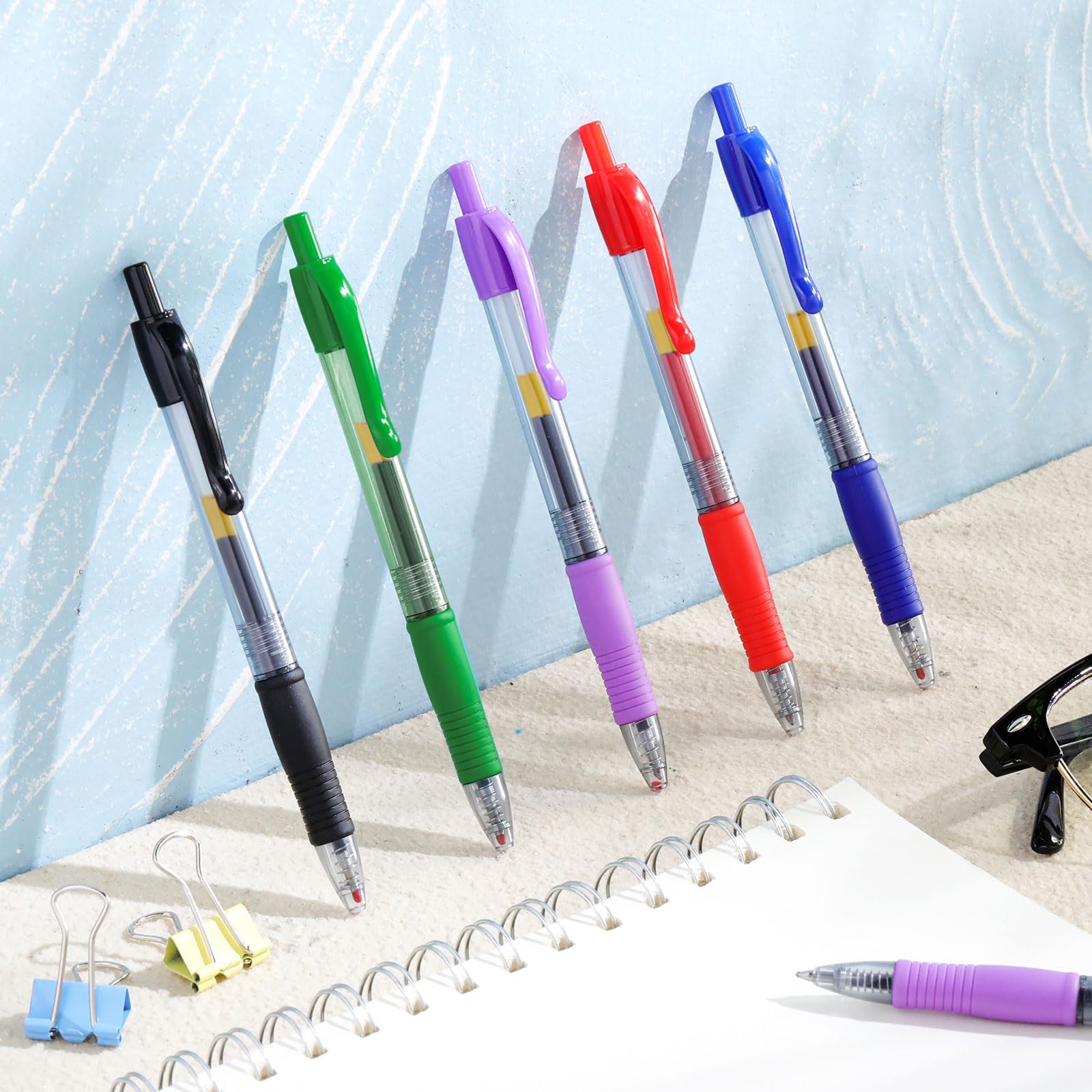 Jetec Confezione da 500 penne a sfera in gel di alta qualità, punta fine 0,7 mm, retrattili, con inchiostro gel, per scrivere diari, prendere appunti, scuola e ufficio (nero, blu, rosso, verde, viola)