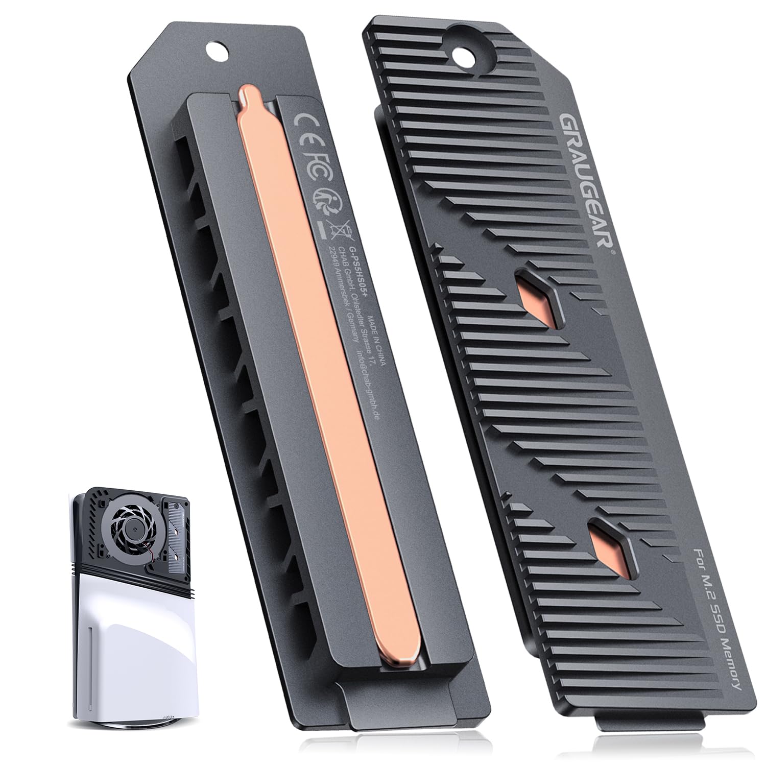 GRAUGEAR Disipador de calor SSD M.2 delgado PS5 Pro/PS5 con Heatpipe, Heatpipe de cobre integrado y aletas de aluminio para refrigeración de alta eficiencia, compatible con NVMe SSD Upgrade para