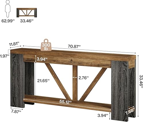 Miniatura 2 de Tribesigns Mesa de entrada extra larga de 70.9 pulgadas, mesa consola de madera de granja con almacenamiento, mesa de sofá moderna detrás del sofá,