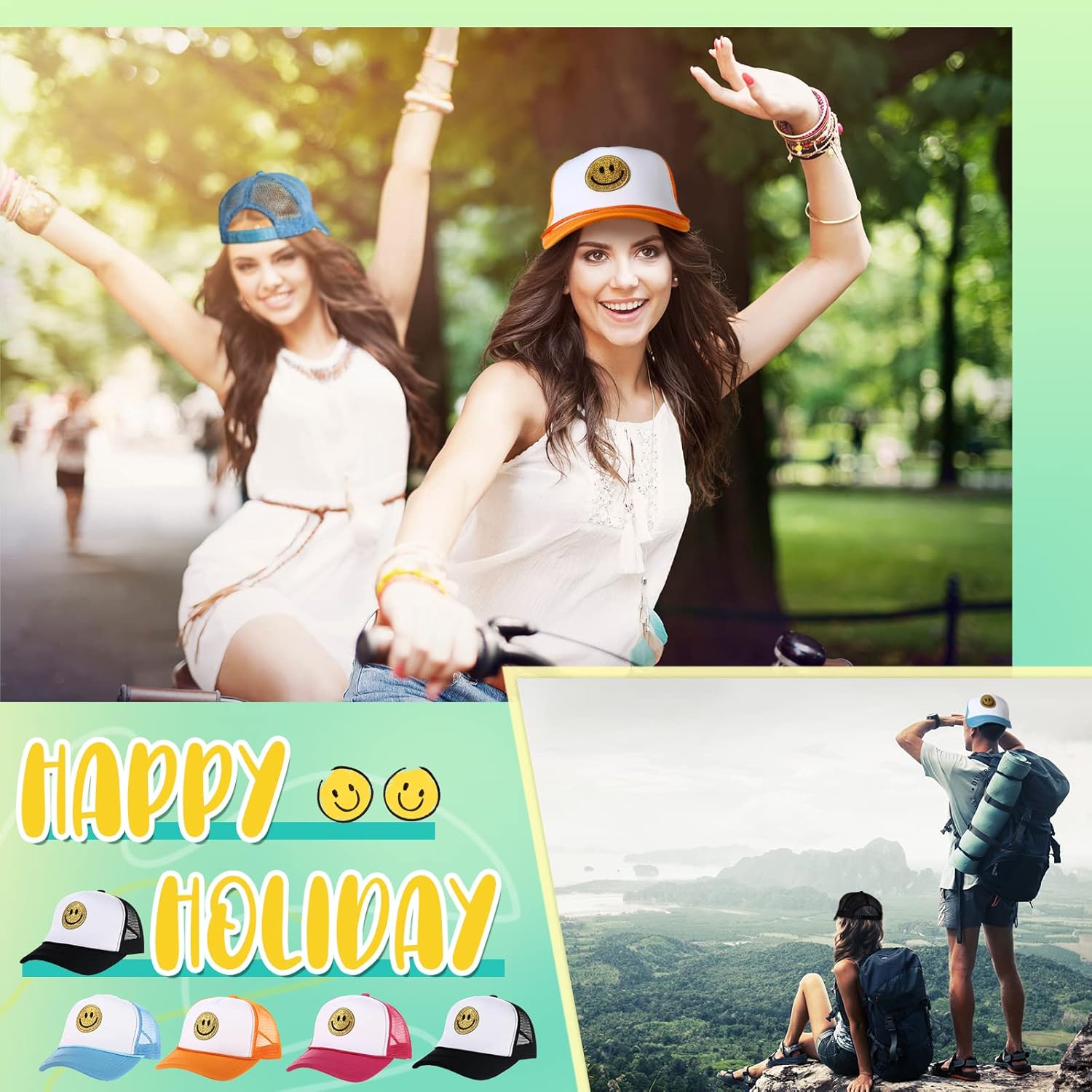 Preppy Sequins Printing Stylish Face Neon High Crown Foam Mesh Back Adjustable Trucker Hat - Image 6