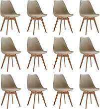 BenyLed Set of 12 Dining Chairs, Kitchen Chairs with Padded Seat and Beech Wood Legs, Ideal for Dining Room, Kitchen, Living Room, Bar (Brown)