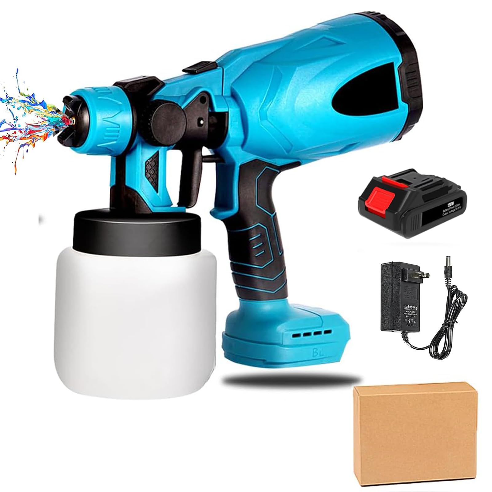 Pistola de pintura inalámbrica, 800 W, pistola de pintura eléctrica con 1,5 Ah, baterías, 800 ml eléctrica portátil sin aire comprimido para interior exterior, muebles, cerca, 3 modos de pulverización