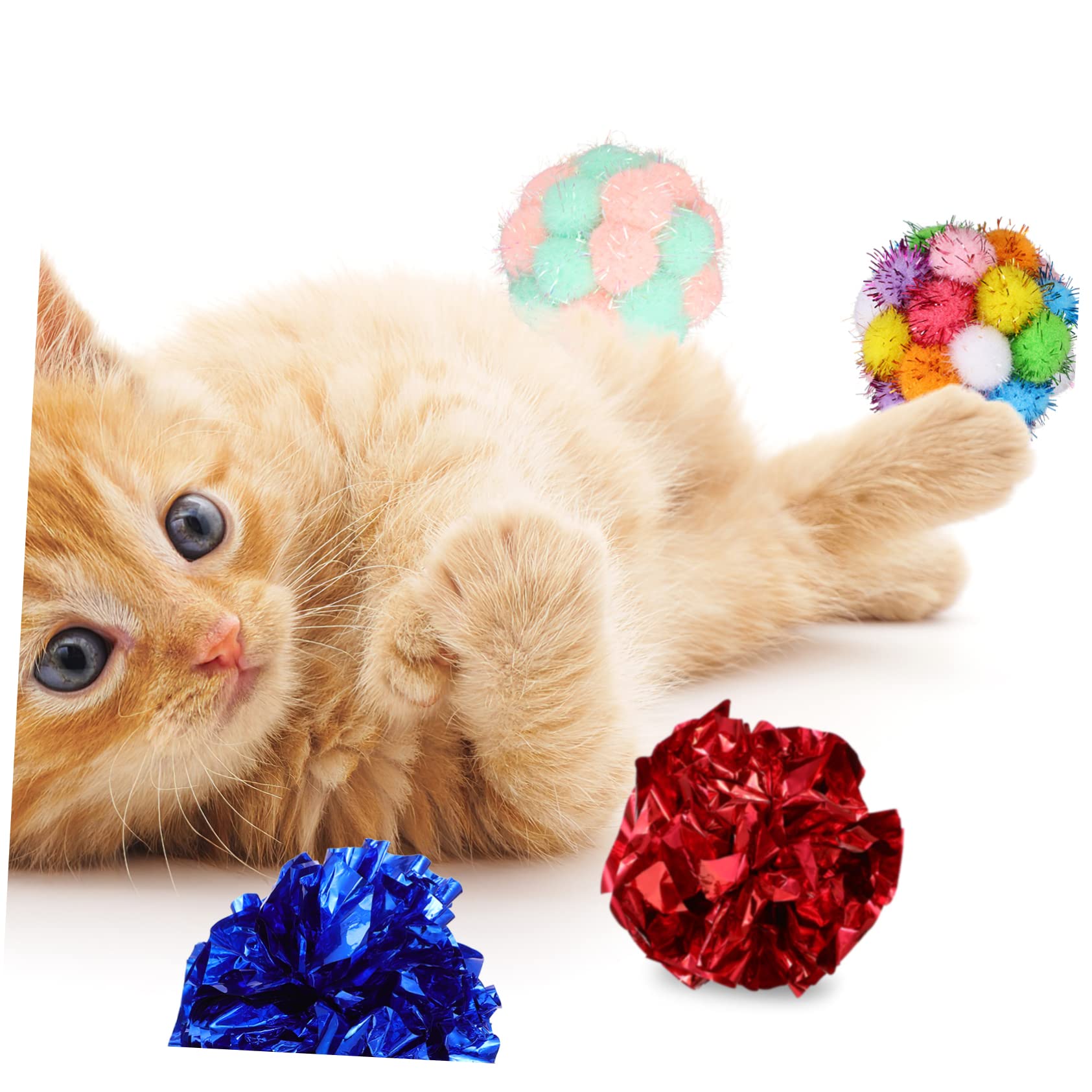 minkissy 125 Piezas Pelota de Peluche perseguir Bolas para Gato Gatito Juguete Pelota interactiva para Gatos Bolas Arrugadas pequeñas Masticar Bola de Gato Bola de Sonido película Pista