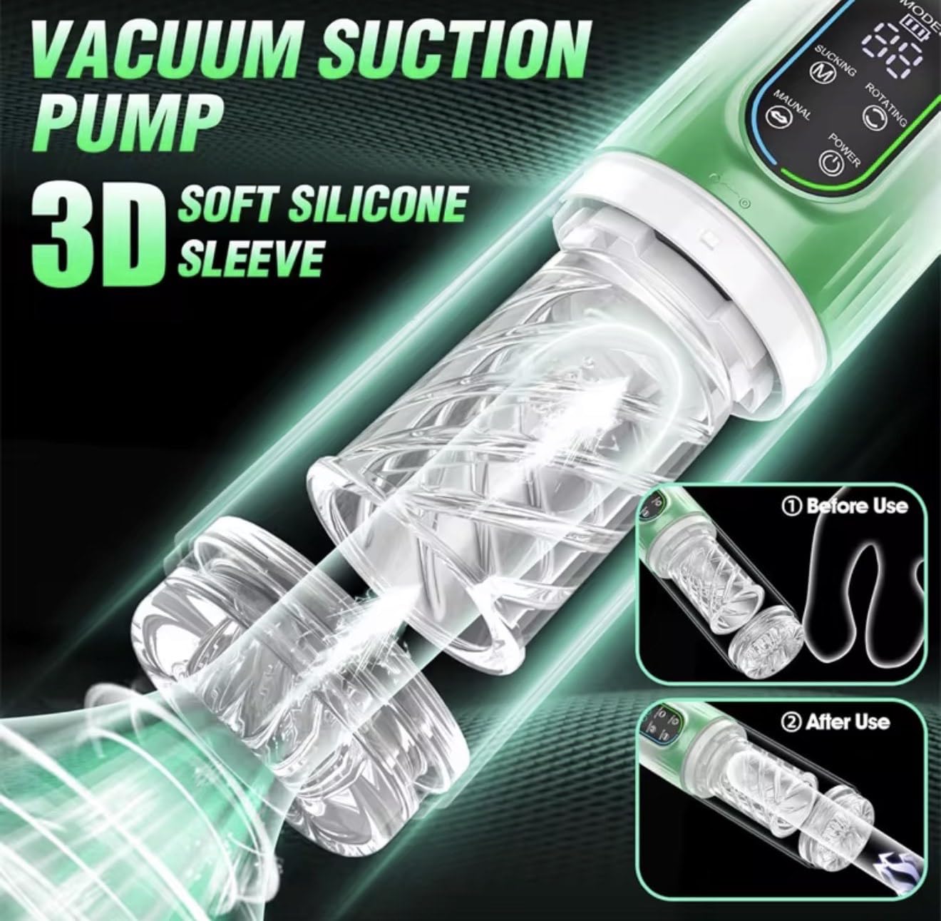 Mr. James Concepts – Masturbatore maschile with vuoto Pump – 3 Pressure Levels, 3D movimento a spinta & rotazione, 7 modalità, silicone morbido Sleeve, impermeabile, ricaricabile USBe Stroker
