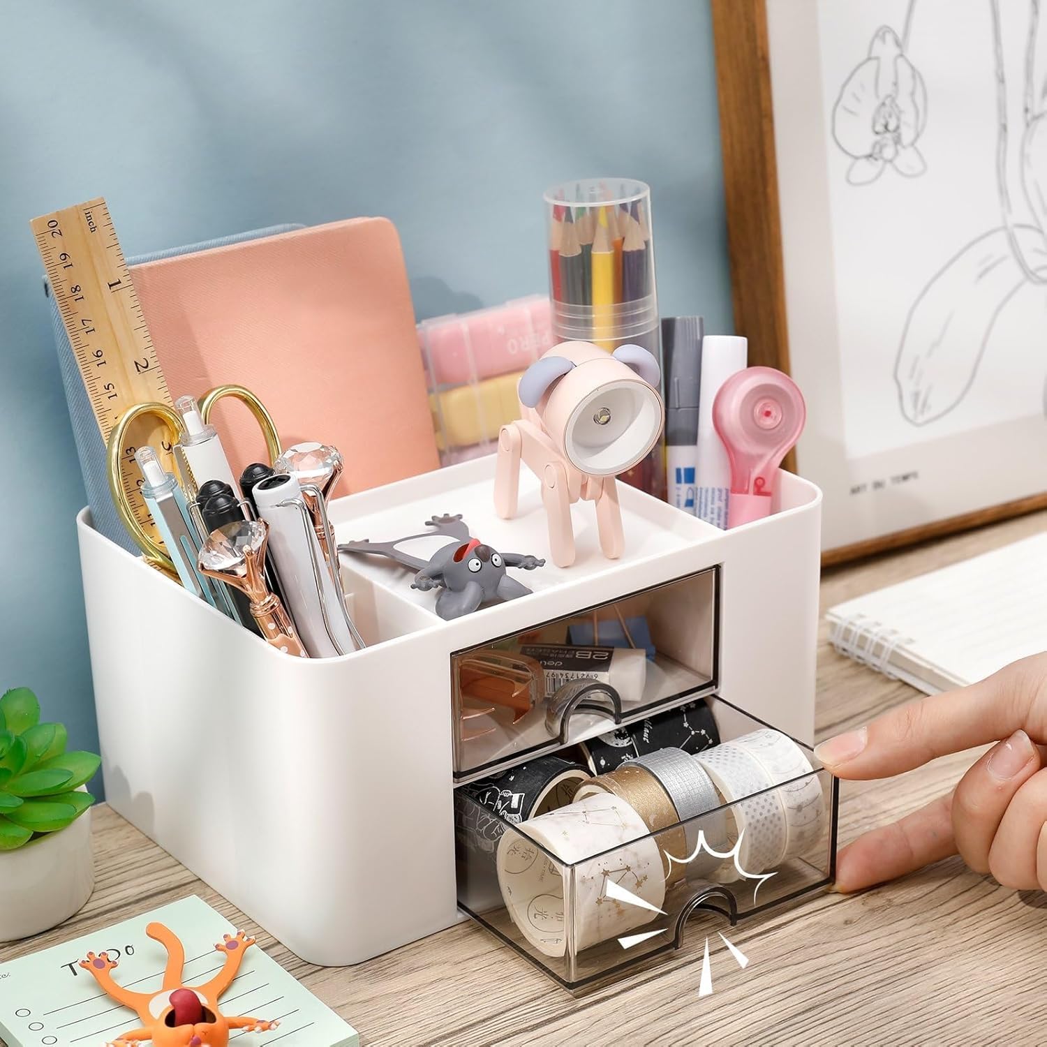 Desk Organizer I Multi-Functional Compartment Stationery Organiser Holder I Pen & Pencil Holders with Drawer I Multi-Functional Storage & Display Stand I Stand for Home, Office Table Accessories