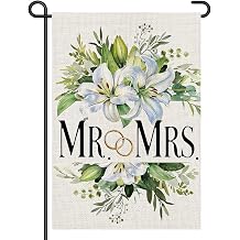 Mr. & Mrs Just Married Hochzeitsgartenflaggen f r drau en 305 x 457 cm doppelseitig Jute Blumenheiratswilligkeit romantische kleine Flagge Bauernhaus Hof Rasen Outdoor-Dekoration DF947
