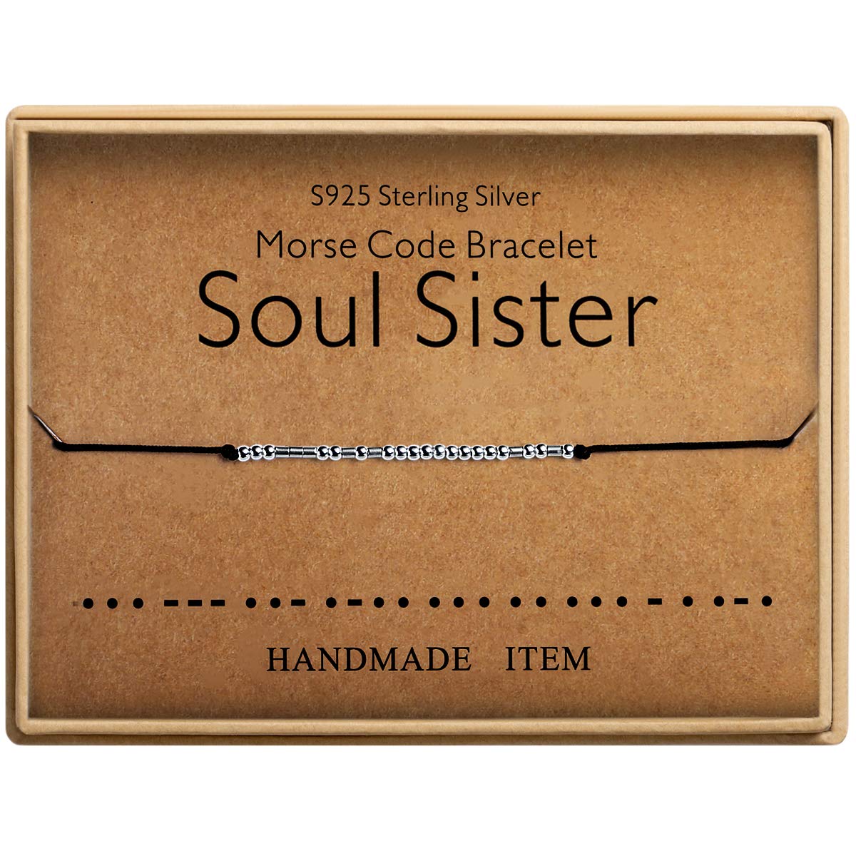 KGBNCIESoul Sister Bracelet Morse Code Jewelry Gift for Her 925 Sterling Silver Handmade Bead Adjustable String Bracelets Inspirational Jewelry for Women