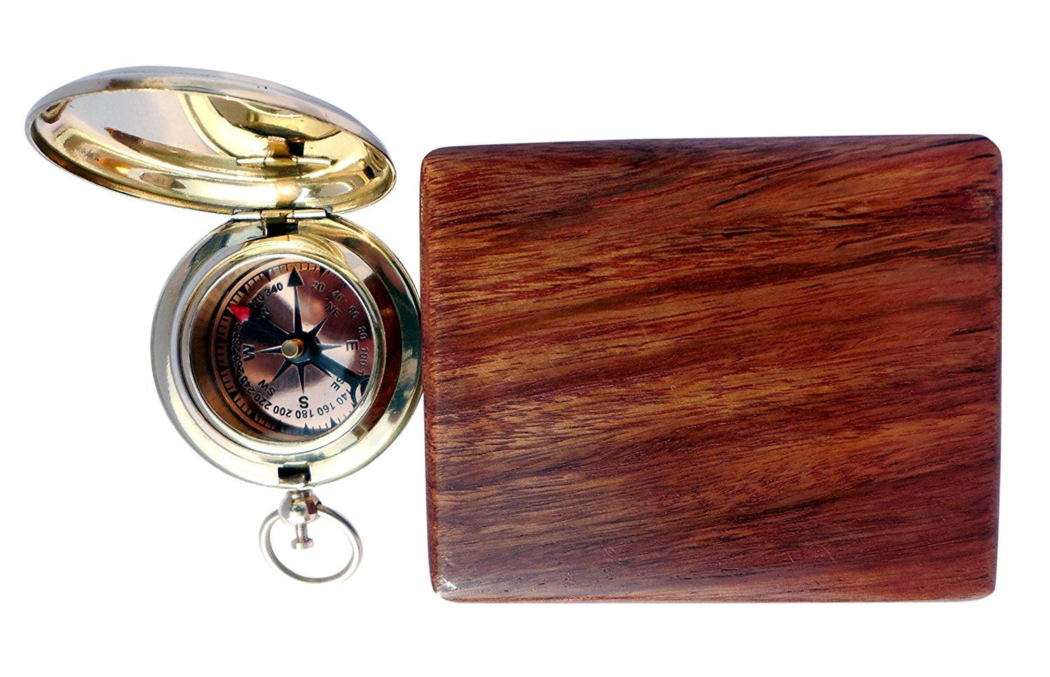 Boussole de poche RP Dom vintage, lance de type Convax en verre avec belle boîte en bois à transporter, laiton, 3 po., modèle 2, laiton vieilli - France