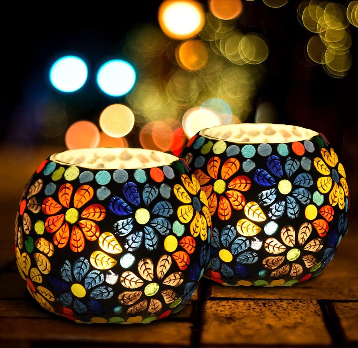 The Purple Tree Glass Mosaic Tealight Candle Holder for Diwali Decor, Christmas Decor, Diwali Decoration - Pack of 2