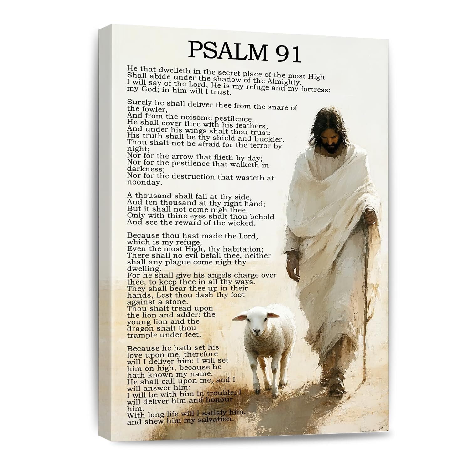 Rnumligh Framed Psalm 91 Scripture Canvas Art: Bible Verse Poster For Prayer Room And Religious Wall Decor(,16X24inch(40X60cm))