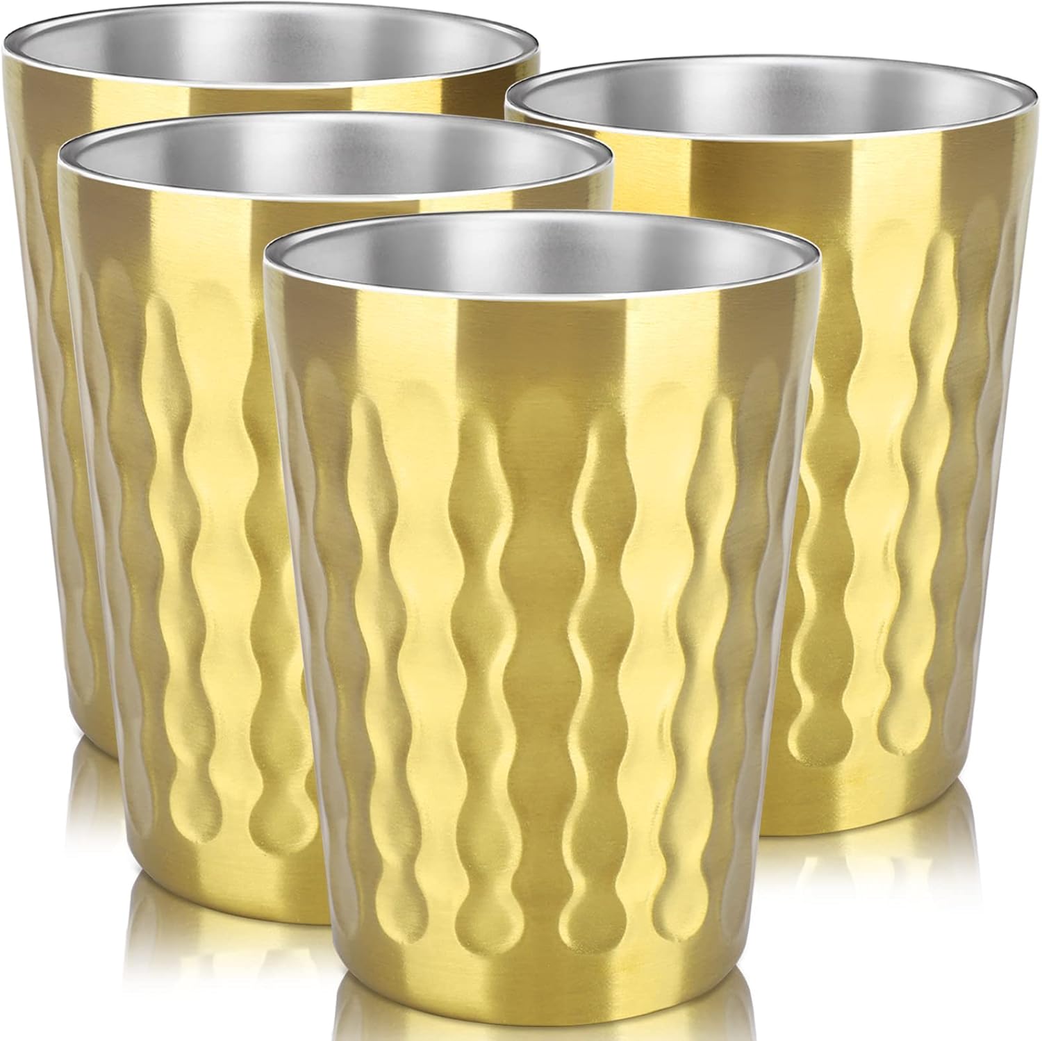Beasea 15oz Stainless Steel Cups, 4 Pack Gold Double Wall Metal Stackable Insulated Portable Drinking Tumblers Unbreakable Shatterproof Glasses for Home Restaurant Party Camping Travelling Gold Ripple 15oz 4pcs