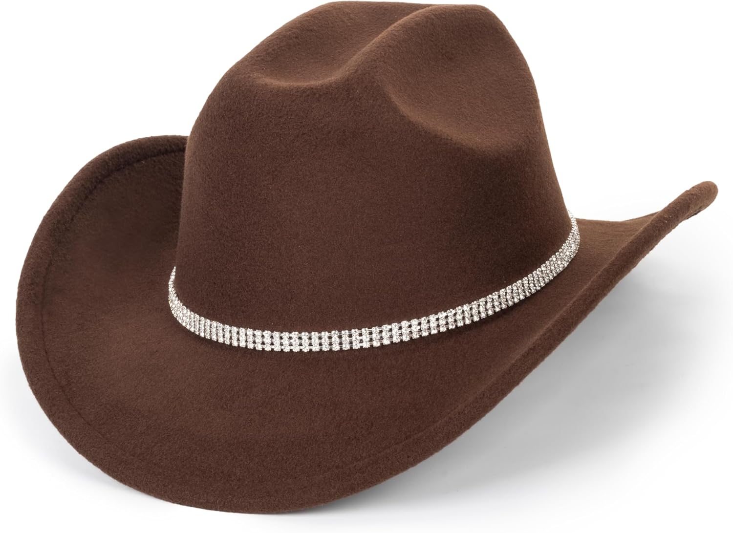 Felt Cowboy Hat for Women Men, Rolled Up Fedora Western Hat with Gus Buckle Belt, Disco Rhinestone Cowgirl Hat S/M - Image 7