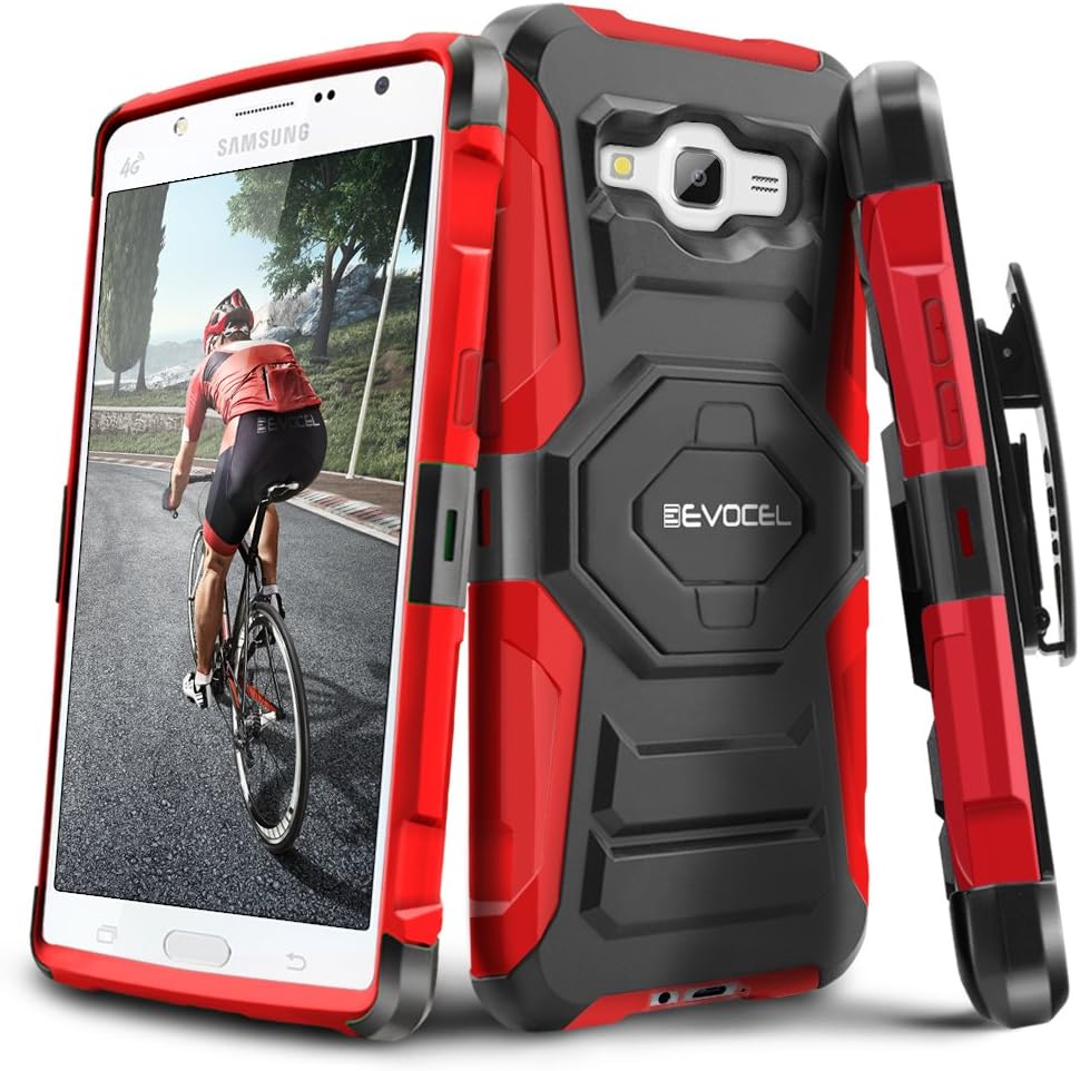 Galaxy J7 (2015) Case, Evocel [New Generation Series] Belt Clip Holster, Kickstand, & Dual Layer for Samsung Galaxy J7 (Model No J700), Red (EVO-SAMJ7-XX03)
