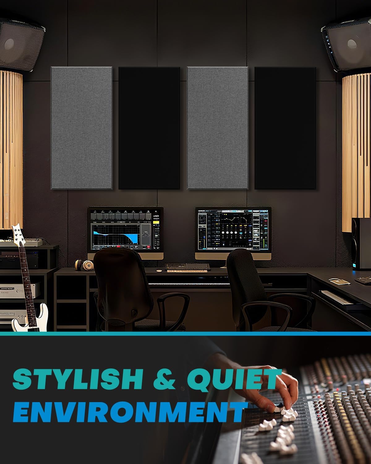 4Pack Fiberglass Acoustic Panels, Self Adhesive Sound Proof Foam Panels for Walls, Sound Dampening Panels for Studios, Office, Home Theater Soundproofing Absorbing Noise Reducing, 23.6x11.8x2.5" Grey