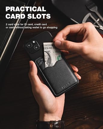VULKIT Stick on Card Holder Compatible for iphone Leather Cell Phone Wallet Credit Card Case Strong Sticker for Women