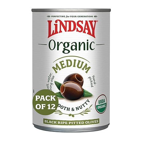 Lindsay Aceitunas orgánicas medianas negras maduras sin hueso, 6 onzas (paquete de 12), orgánicas USDA, aptas para ceto, aperitivo saludable,
