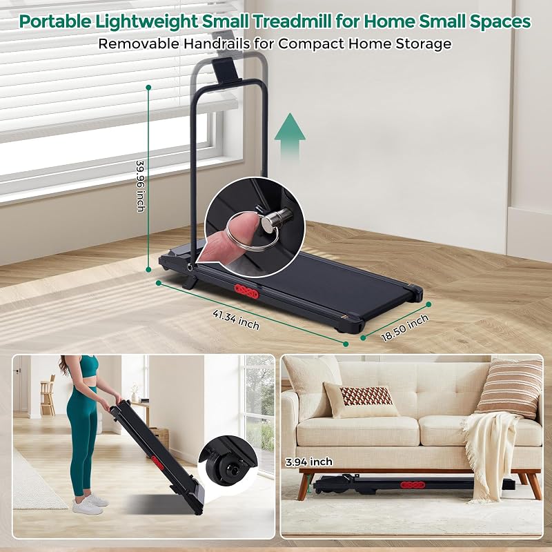 OGPOU Walking Pad with Handle Bar, Electric Treadmill with Incline for Home image 6